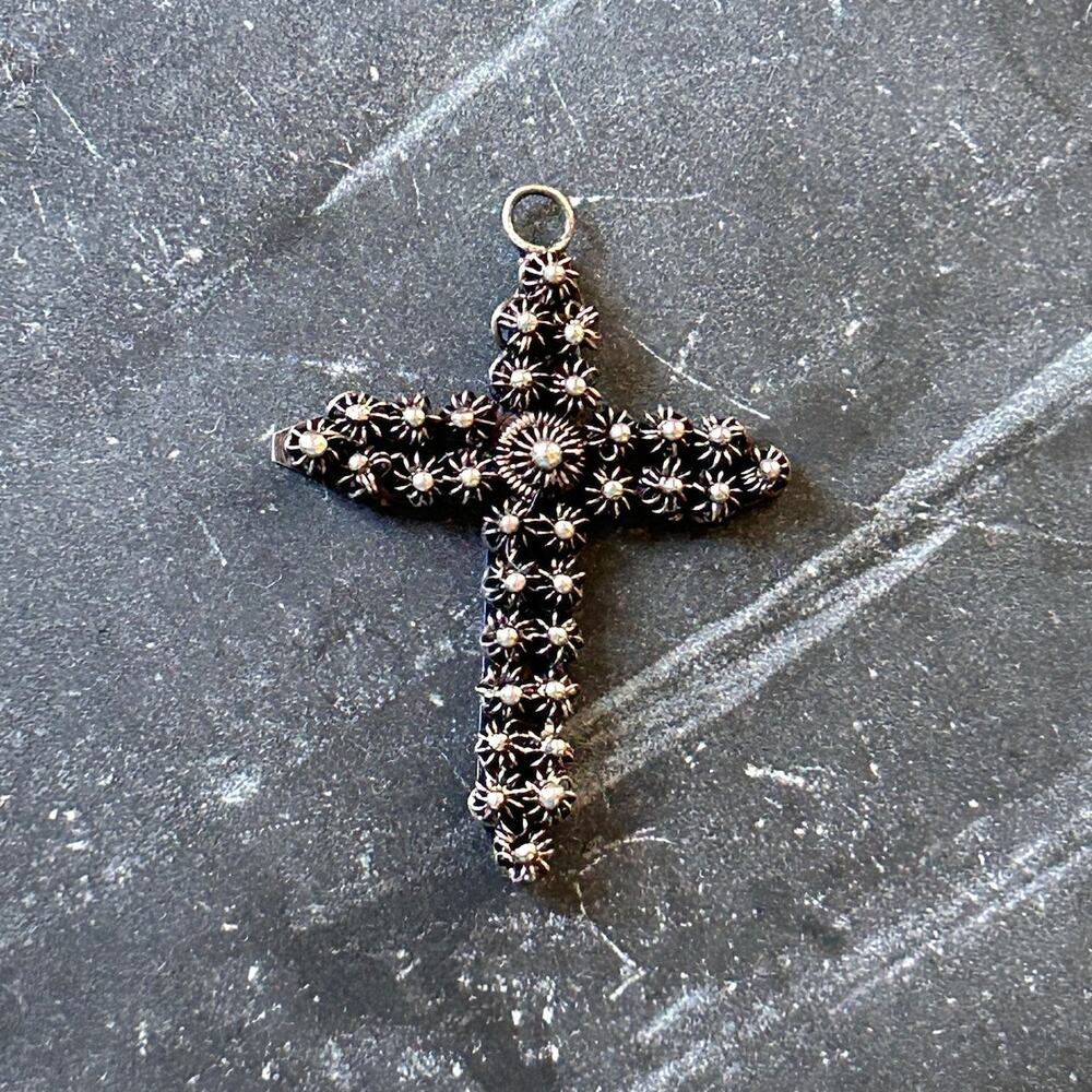Sterling Silver Brutalist 90s Cross Pendant, Stamped 925